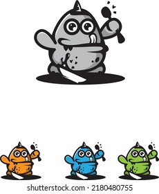 cute and funny monster character eating cerealfood in any color 