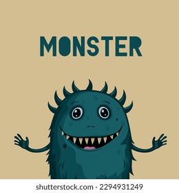 Cute funny monster. Halloween character. Design poster, cards. Vector Illustration
