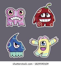 Cute Funny Monster Illustration Set