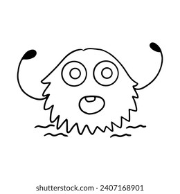 Cute and Funny Monster Outline Cartoon for Coloring Book. Hand-Drawn Cartoon Monster Illustration