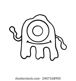 Cute and Funny Monster Outline Cartoon for Coloring Book. Hand-Drawn Cartoon Monster Illustration