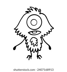 Cute and Funny Monster Outline Cartoon for Coloring Book. Hand-Drawn Cartoon Monster Illustration