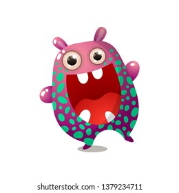 Cute funny monster pink red color with big mouth