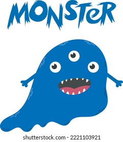 Cute Funny Monster Scary Children Illustration Kid Nursery Print Colourful Character Smiling Cartoon Beast Happy Ogre