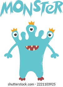 Cute Funny Monster Scary Children Illustration Kid Nursery Print Colourful Character Smiling Cartoon Beast Happy Ogre