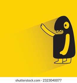 cute and funny monster with shadow on yellow background