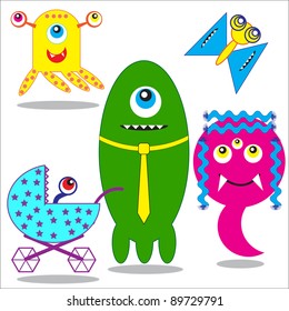 Cute funny  Monsters Family.Vector illustration