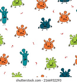 Cute funny monsters. Pattern. Children's drawing. Premium vector.