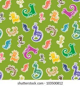 Cute funny monsters seamless pattern, colorful background