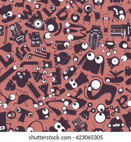 Cute Funny Monsters - seamless pattern.