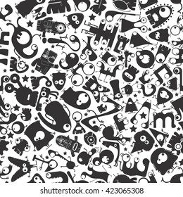 Cute Funny Monsters - seamless pattern.