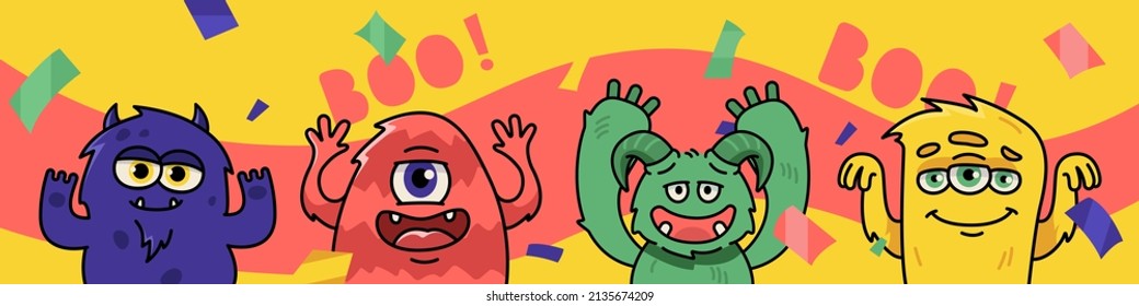 Cute funny monsters are trying to scare you. Illustration for children