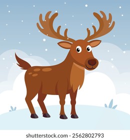 Cute and funny Moose. Baby Moose standing. Vector illustration Male bull elk with horns character with Horns design with flat color. Can be used for design of t-shirts, posters and Baby Shower party.