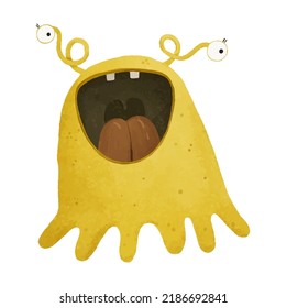 cute and funny mosters, halloween illustration, childish hand painted monsters, trolles