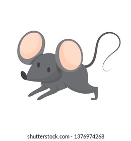 Cute funny mouse. Animal with big ears and grey fur. Small rat with a long tail. Isolated vector illustration in cartoon style