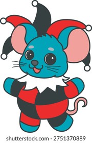 Cute funny Mouse sticker icon with halloween theme. Funny Mouse with clown costume 