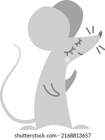 Cute and funny mouse. Vector illustration. Gray mouse waving his paw 