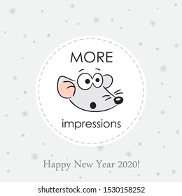 Cute funny mousy, a symbol of 2020 year for your postcard or poster.  Vector illustration. New Year card.