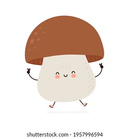 Cute funny mushroom  Vector hand drawn cartoon kawaii character illustration icon  Isolated white background  Mushroom cartoon character concept