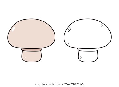 Cute funny Mushroom waving hand character outline cartoon illustration for coloring book. Vector hand drawn traditional cartoon vintage, retro, Mushroom character. Isolated on white background