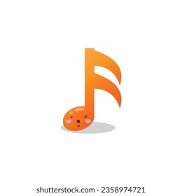 Cute funny music note character cute cartoon kawaii style on white background vector illustration. Happy character concept 