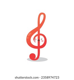 Cute funny music note character cute cartoon kawaii style on white background vector illustration. Happy character concept 