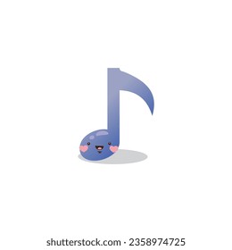 Cute funny music note character cute cartoon kawaii style on white background vector illustration. Happy character concept 