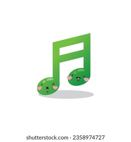 Cute funny music note character cute cartoon kawaii style on white background vector illustration. Happy character concept 