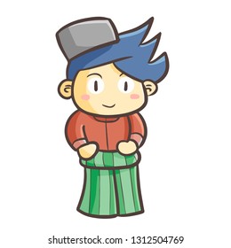 Cute and funny muslim man wearing "sarung" and smiling happily - vector