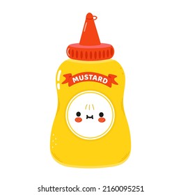 Cute funny mustard character. Vector hand drawn cartoon kawaii character illustration icon. Isolated on white background. Happy mustard in bottle character concept