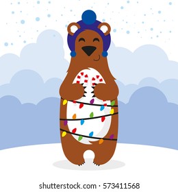 Cute funny New Year bear with candies