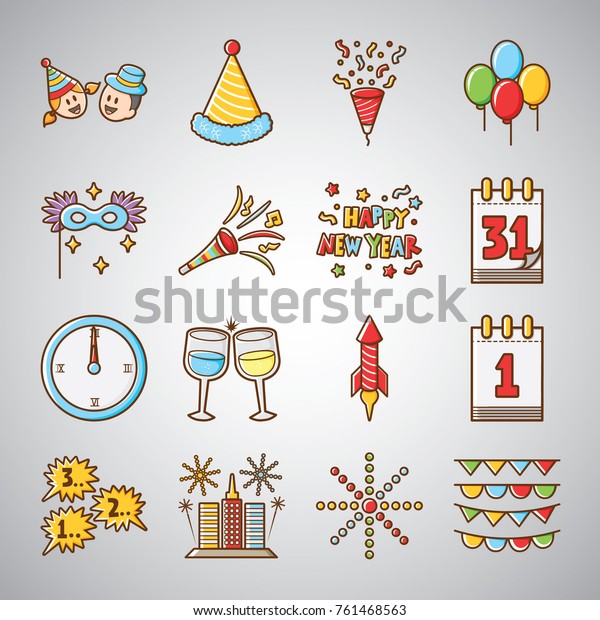 Cute Funny New Year Icon Stock Vector Royalty Free 761468563