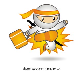 cute funny ninja kick cartoon character mascot