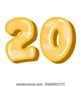 Cute funny number 20 vector illustration, funny cartoon number twenty font