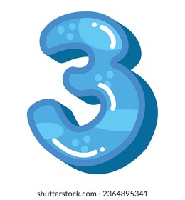 Cute funny number 3 vector illustration, funny cartoon number three font