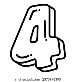 Cute funny number 4 vector illustration, funny cartoon number four font in line art style