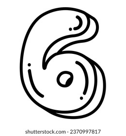 Ilustración vectorial número 6 graciosa, caricatura graciosa número seis fuente en estilo de arte en línea
