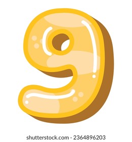 Cute funny number 9 vector illustration, funny cartoon number nine font