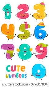 Cute funny numbers. Adorable vector math characters.