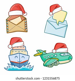 Cute and funny object for long distance christmas set wearing Santa's hat for christmas - vector