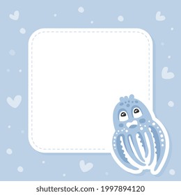 Cute Funny Octopus Character with Blank Sign Board, Birthday Party Banner, Poster, Invitation Card, Background Design n Vector Illustration