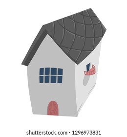 Cute and funny old school grey house - vector