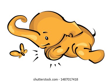 Cute funny orange baby elephant. Can be used for t-shirt print, baby wear. Hand drawn cartoon vector illustration eps10 isolated on white