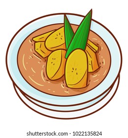 Cute and funny orange banana compote or "Kolak Pisang" in Bahasa Indonesia for Ramadan and Eid Al-Fitr - Vector.