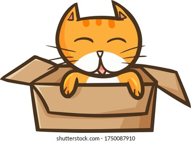 Cute and funny orange car coming out from a cardboard