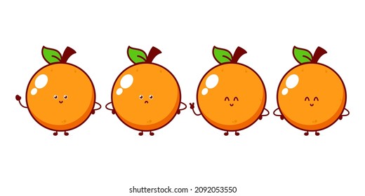 Carácter naranja gracioso. Icono de ilustración de personaje de mascota de dibujos hechos a mano por vectores. Aislado sobre fondo blanco