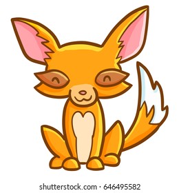 Cute and funny orange fox sit and smiling happily - vector.