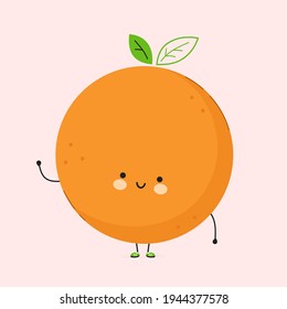 Cute funny Orange fruit character. Vector hand drawn cartoon kawaii character illustration icon. Orange fruit character concept