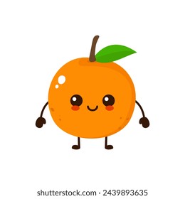 Nette lustige orange Frucht Figur. Vektor-Cartoon-Kawaii-Zeichen-Illustration