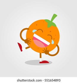 Cute and funny orange fruit flat cartoon icon with various expression and pose for kids and children with grey background
